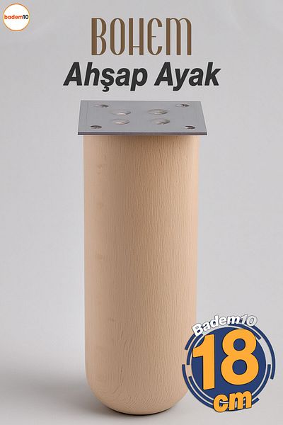 Badem10 Picior cilindru din lemn natural boem 18 cm Aparat inclus Mobilier Fotoliu Canapea Masă de cafea Picior de masă