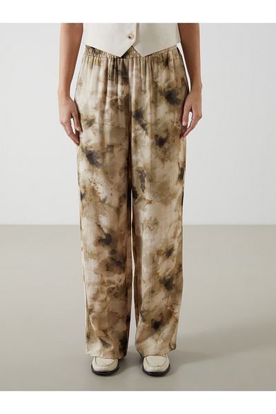 LC Waikiki Patterned Wide Leg Women's Trousers with Elastic Waist