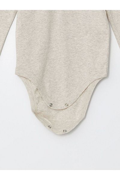 LC Waikiki Ecru Crew Neck Long Sleeve Basic Baby Boy Snap Bodysuit
