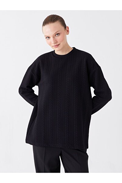 LC Waikiki Black Crew Neck Self Patterned Long Sleeve Women's Tunic