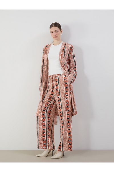 LC Waikiki Patterned Wide Leg Women's Trousers with Elastic Waist