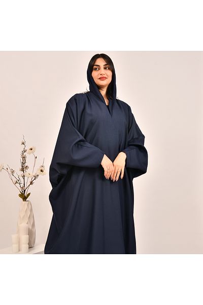 Beyond Navy blue crepe wrap abaya with a quarter bisht