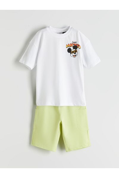 LC Waikiki Mickey Mouse Printed Boys' T-Shirt and Shorts 2-Piece