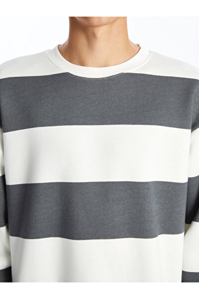 LC Waikiki Ανδρικό χοντρό φούτερ με ριγέ μακρυμάνικο Crew Neck