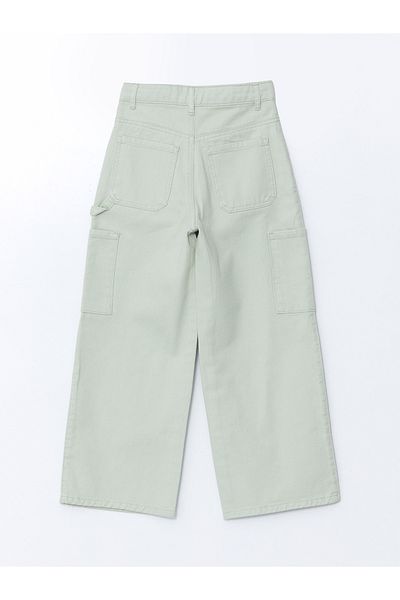 LC Waikiki Girl's Cargo Jean Trousers with Adjustable Elastic Waist