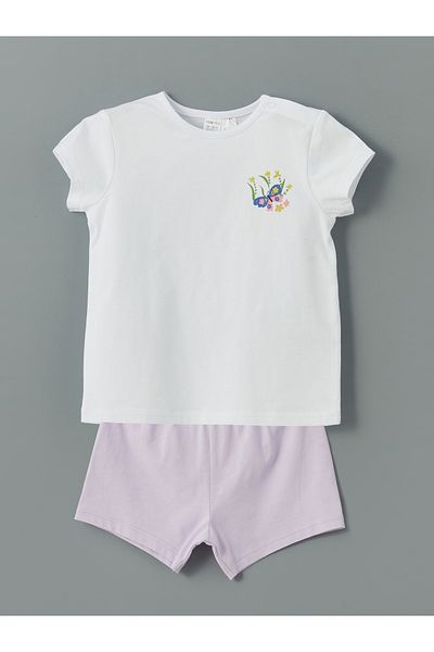 LC Waikiki Crew Neck Printed Baby Girl T-Shirt and Shorts 2-Piece Set