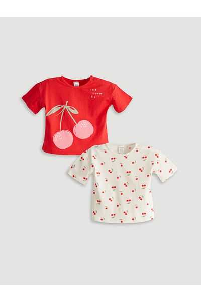 LC Waikiki Kirsche bedrucktes Baby Mädchen T-Shirt 2 Stück