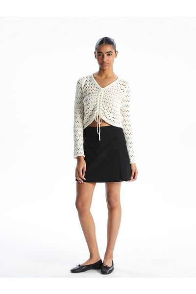 LC Waikiki V-Neck Openwork Women's Knitwear Sweater