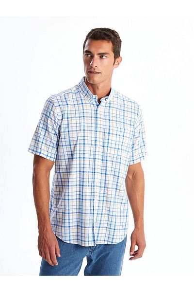 LC Waikiki Beige Regular Fit Short Sleeve Plaid Poplin Men's Shirt