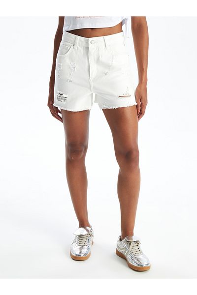 LC Waikiki Zerrissene, detaillierte Standard-Jeansshorts für Damen