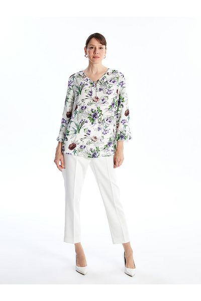 LC Waikiki Women's Blouse with Tie-Down Collar Flower