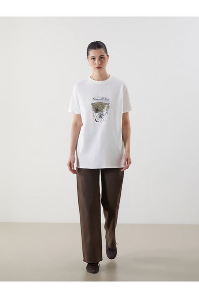 LC Waikiki Crew Neck Printed Oversize Women's T-Shirt