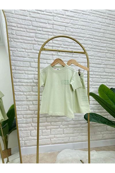 Kidmark Çocuk Modası Boy's Oversize 100% Cotton Summer Green Suit