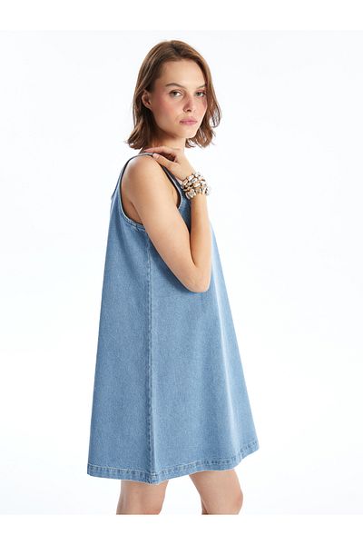 LC Waikiki Rochie de damă din denim simplu cu decolteu în U