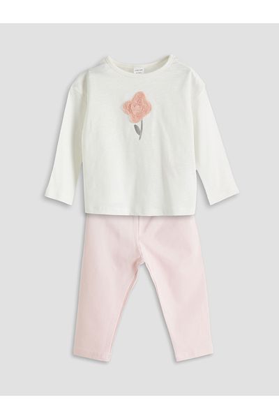 LC Waikiki Floral Appliqued Baby Girl Blouse and Leggings 2-Piece