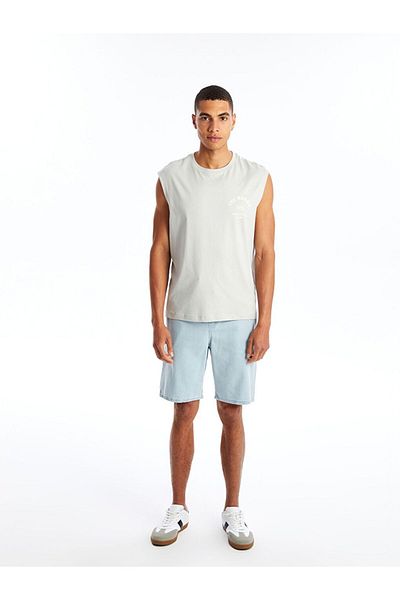 LC Waikiki Gray Crew Neck Printed Combed Cotton Men's Sleeveless T-Shirt