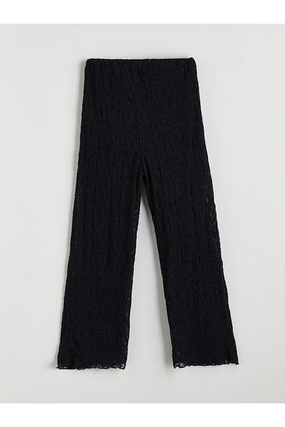 LC Waikiki Girls' Trousers with Elastic Waist and Lace Detail