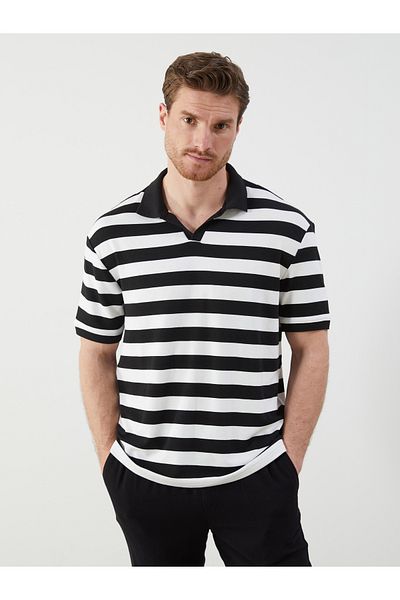 LC Waikiki Ανδρικό μπλουζάκι Polo Collar ριγέ χτενισμένο βαμβακερό