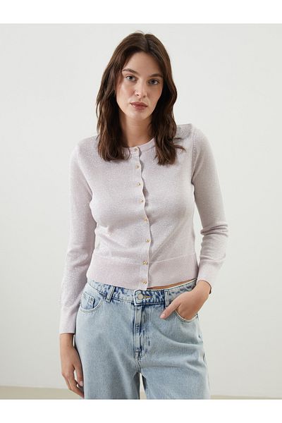 LC Waikiki Crew Neck Shiny Look Women's Knitwear Cardigan