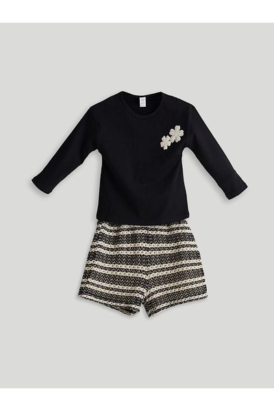 LC Waikiki Floral Girl's Krinkle Blouse and Shorts 2-Piece