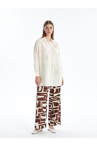 LC Waikiki Linen Blended Patterned Women's Trousers with Elastic Waist