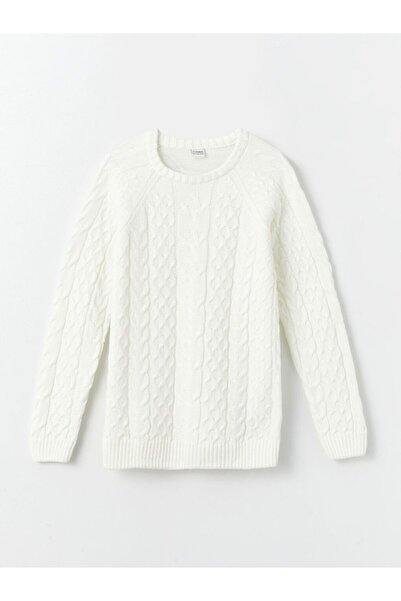 LC Waikiki Crew Neck Hair Braid Patterned Long Sleeve Girl's Knitwear Sweater