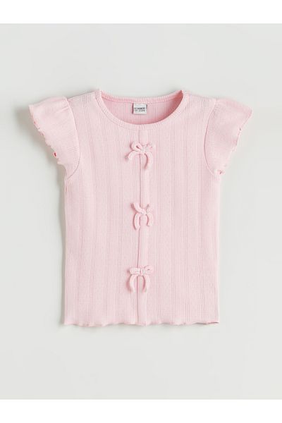 LC Waikiki Crew Neck Bow Detailed Girl's Crop T-Shirt