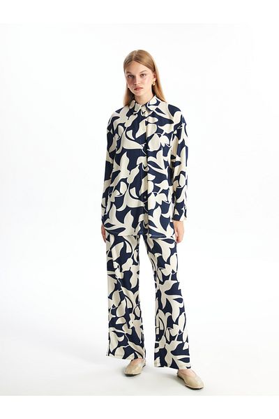 LC Waikiki Patterned Wide Leg Women's Trousers with Elastic Waist