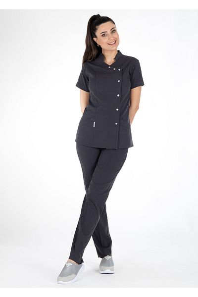 Alsancak Üniforma Set de uniforme pentru medic și asistentă din țesătură flexibilă subțire din Lycra antracit Luxe Flex