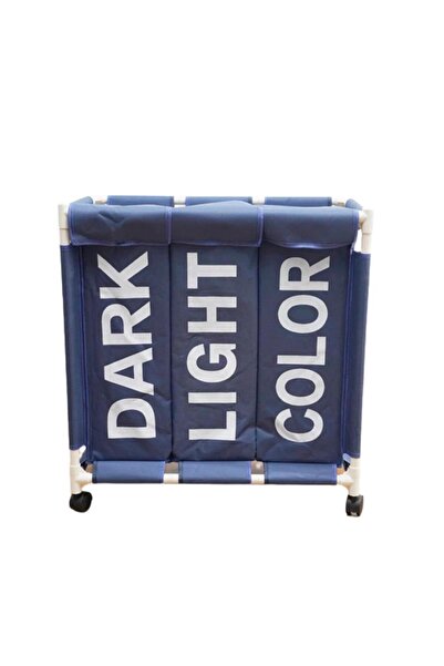 Blusmart Coș de rufe triplu cu roți, 63x60x54cm, albastru