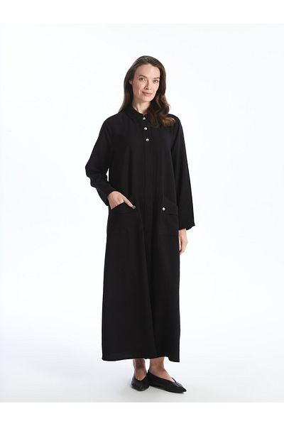 LC Waikiki Shirt Collar Linen Look Women's Dress