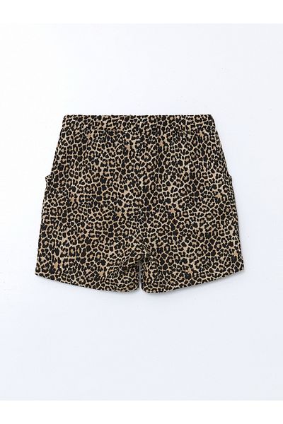 LC Waikiki Leopard Patterned Girl's Shorts with Elastic Waist
