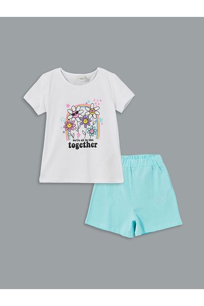 LC Waikiki Tricou și pantaloni scurți pentru fete Crew Neck