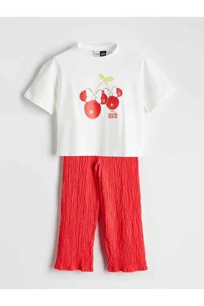 LC Waikiki Crew Neck Minnie Mouse Printed Girl's T-Shirt and Pants