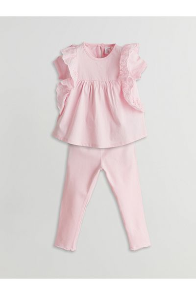 LC Waikiki Crew Neck Basic Girls' Blouse and Leggings 2-Piece