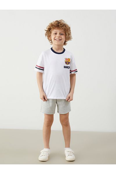 LC Waikiki FC Barcelona bedrucktes gekämmtes Baumwoll-T-Shirt für Jungen