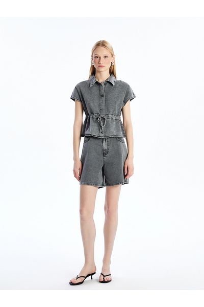 LC Waikiki Shirt Collar Women's Jean Vest