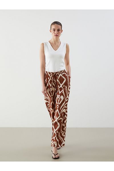 LC Waikiki Patterned Wide Leg Women's Trousers with Elastic Waist
