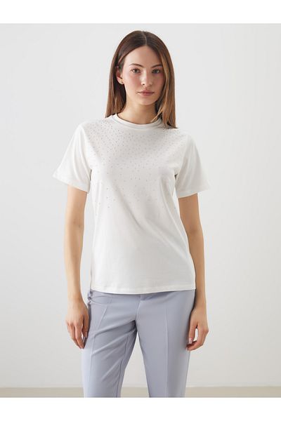 LC Waikiki Γυναικείο T-Shirt με λαιμόκοψη με πέτρες
