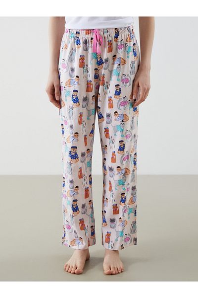 LC Waikiki Gemusterte Damen-Pajama-Hose mit elastischem Bund