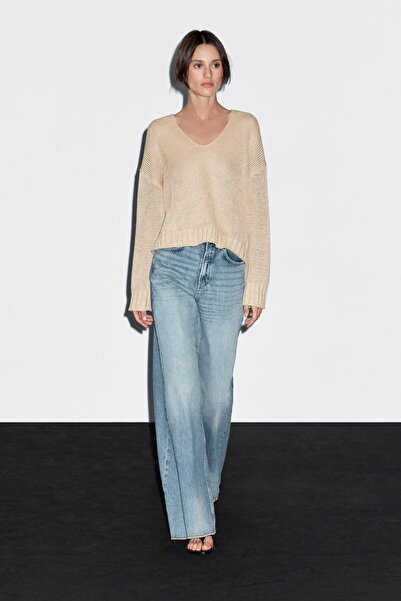 Massimo Dutti Keten V yaka triko kazak