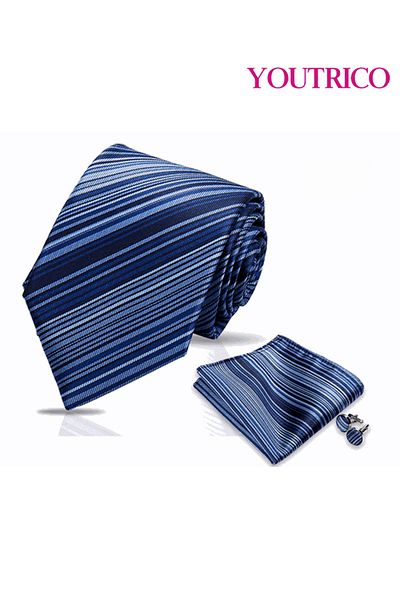 Youtrico Tie,Handkerchief and cufflinks Set-Artisanal Business 3PCS Handmade Formal Hanky Suit