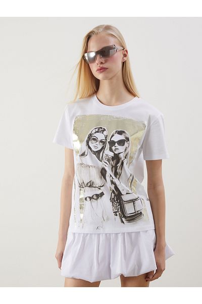LC Waikiki Tricou de damă cu imprimeu cu gât crew
