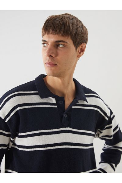 LC Waikiki Gestreifter Herren-Strickpullover mit Polokragen