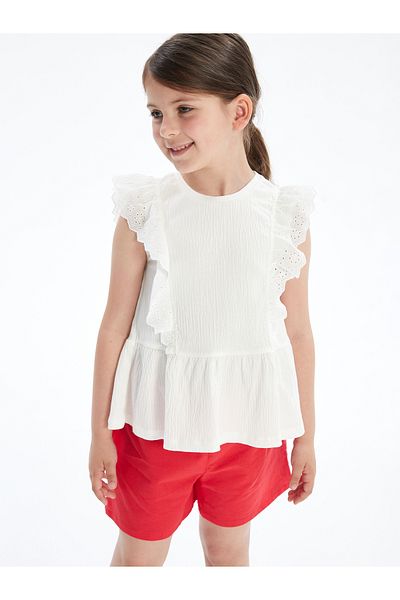 LC Waikiki Pleated bicycle collar girl's t-shirt