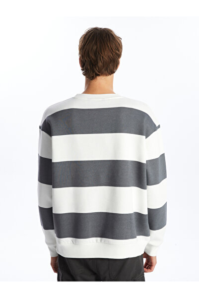 LC Waikiki Ανδρικό χοντρό φούτερ με ριγέ μακρυμάνικο Crew Neck