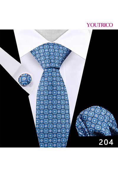 Youtrico Tie,Handkerchief and cufflinks Set-Artisanal Business 3PCS Handmade Formal Hanky Suit