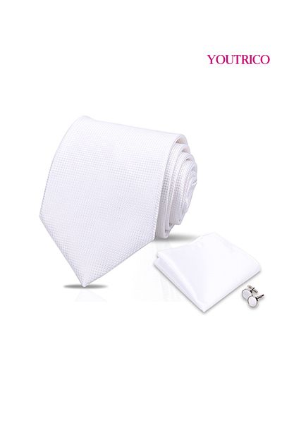 Youtrico Tie,Handkerchief and cufflinks Set-Artisanal Business 3PCS Handmade Formal Hanky Suit