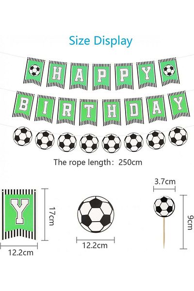 CINVEED Birthday Set, 8 Pieces, Football, Green/white/black, Cardboard, 250 Cm / 12.2 X 17 Cm