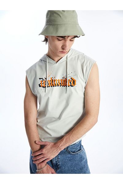LC Waikiki Gray Hooded Printed Men's Sleeveless T-Shirt